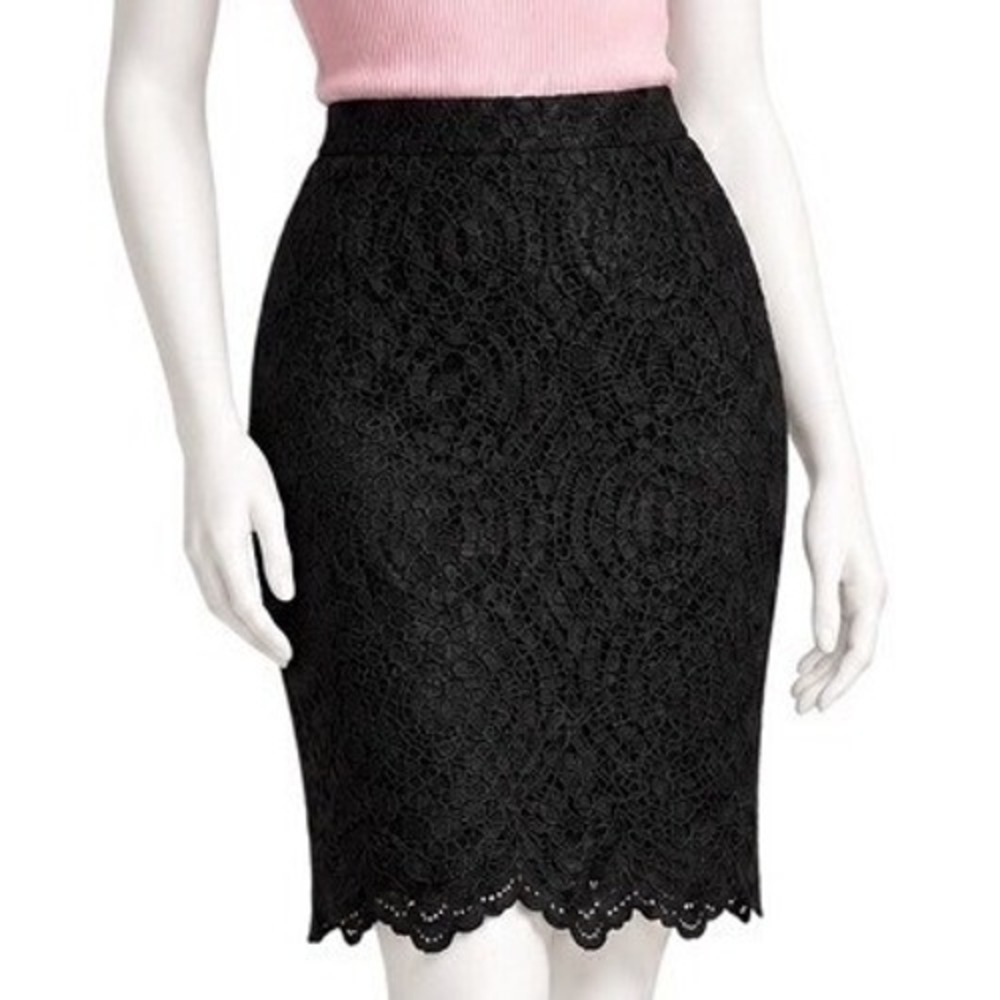 CALVIN KLEIN Black Romantic Lace Scalloped Hem Lined Pencil Skirt | Women's Sz 4